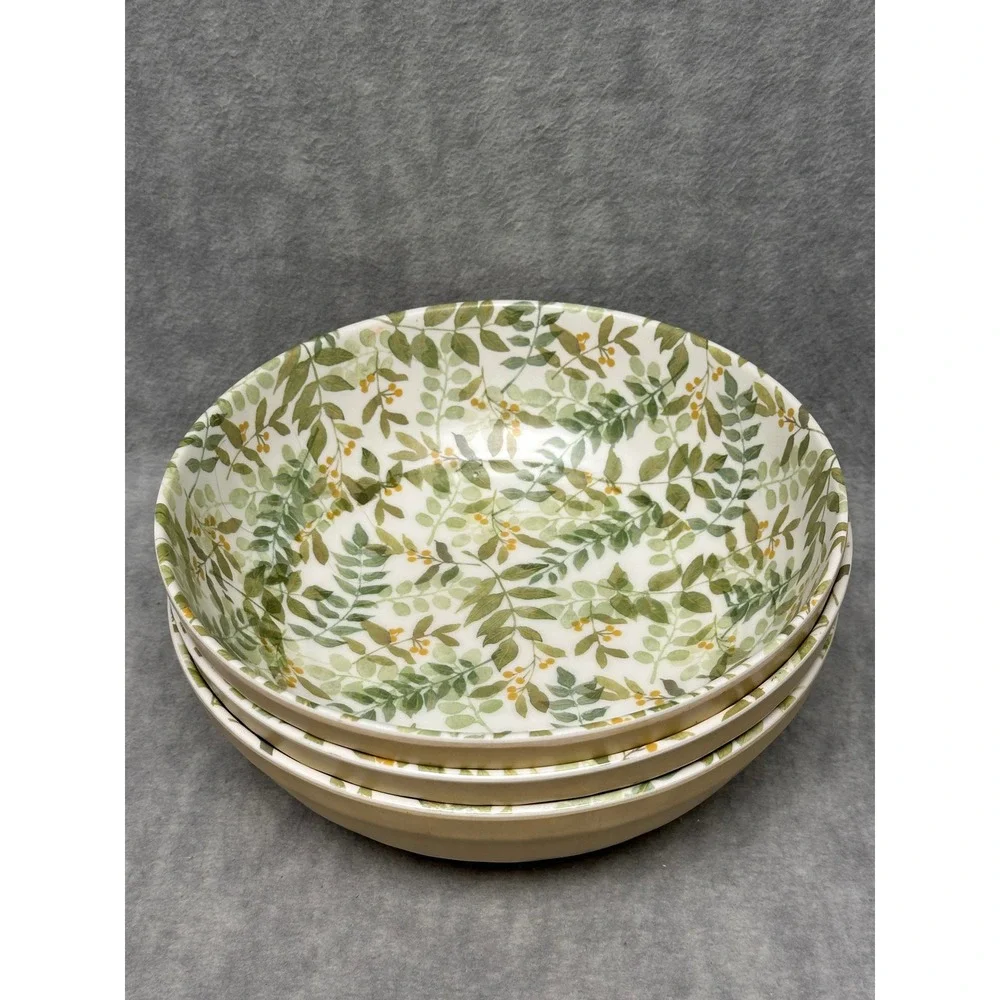 Rachel‎ Ashwell Melamine Bowls Large Salad Entree Botanical Leaf Print Set of 3